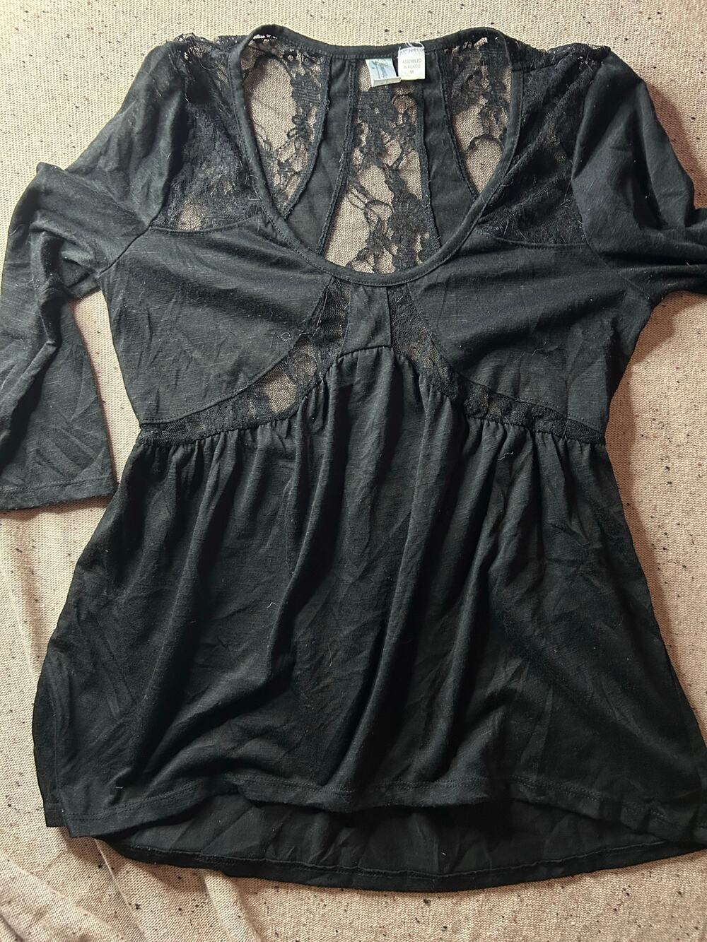 Romantic Rebel Black Top – Women’s Medium, Witchy Milkmaid Fairy Peasant Style